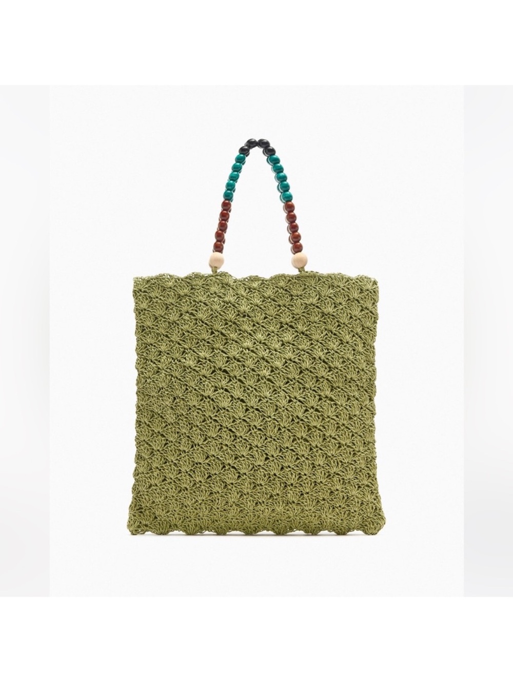 ZARA GREEN WOVEN PAPER TOTE BAG